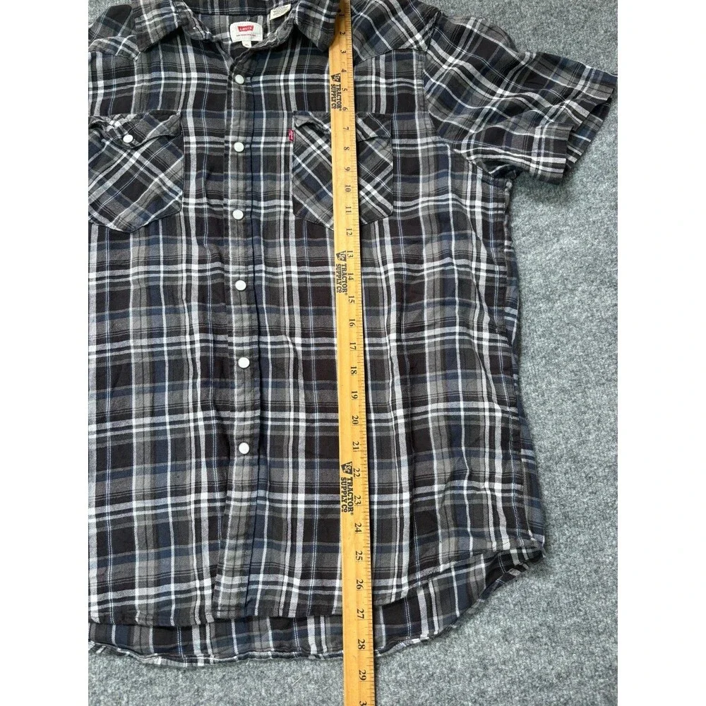Levis Shirt Mens XL Black Plaid Pearl Snap Flannel Western Cowboy Rodeo 2 Pocket